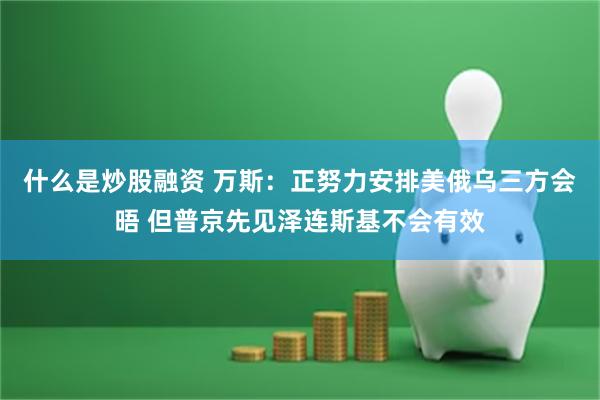 什么是炒股融资 万斯：正努力安排美俄乌三方会晤 但普京先见泽连斯基不会有效